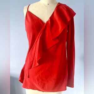 Diane von Furstenberg - Delicate One-Shoulder top w/ ruffle detail - Size 4 -Red